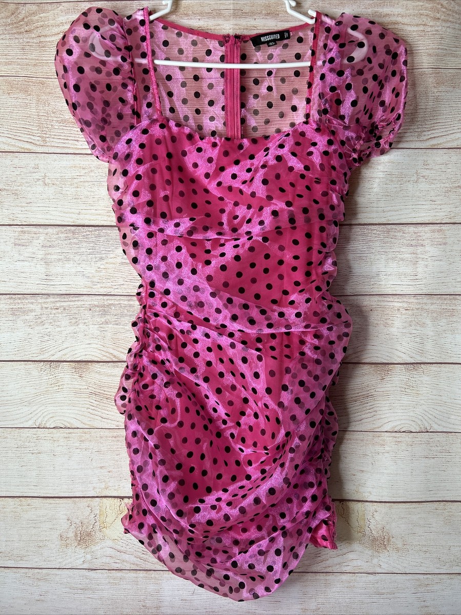 Missguided Pink Funky Fun Polyester Dress with Black Dots Women