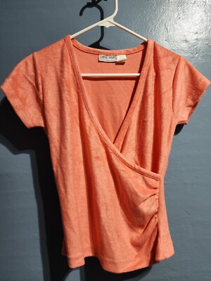 Eric Scot Ladies Size M V Neck Melon Short Sleeved Top