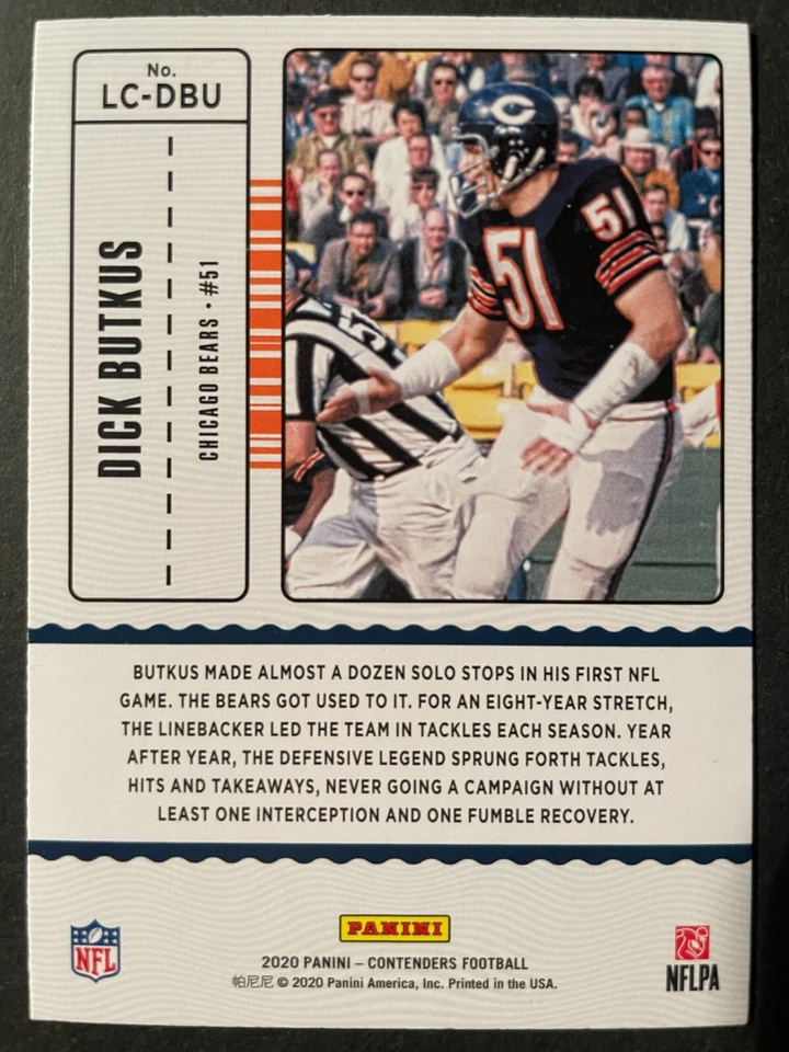 Dick BUTKUS 2020 Panini Contenders Legendary Contenders #LC-DBU Chicago - Image 2 of 2