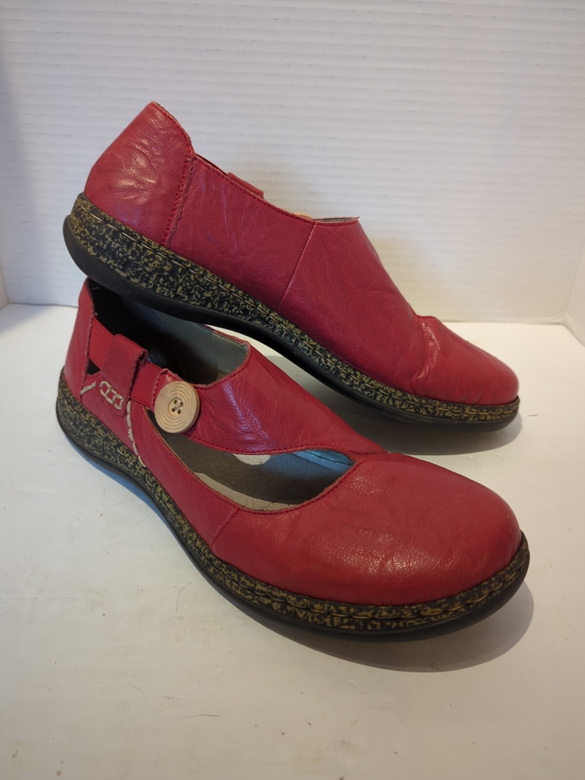 Rieker Red Leather Mary Jane Style Comfort Shoes Wome… Gem