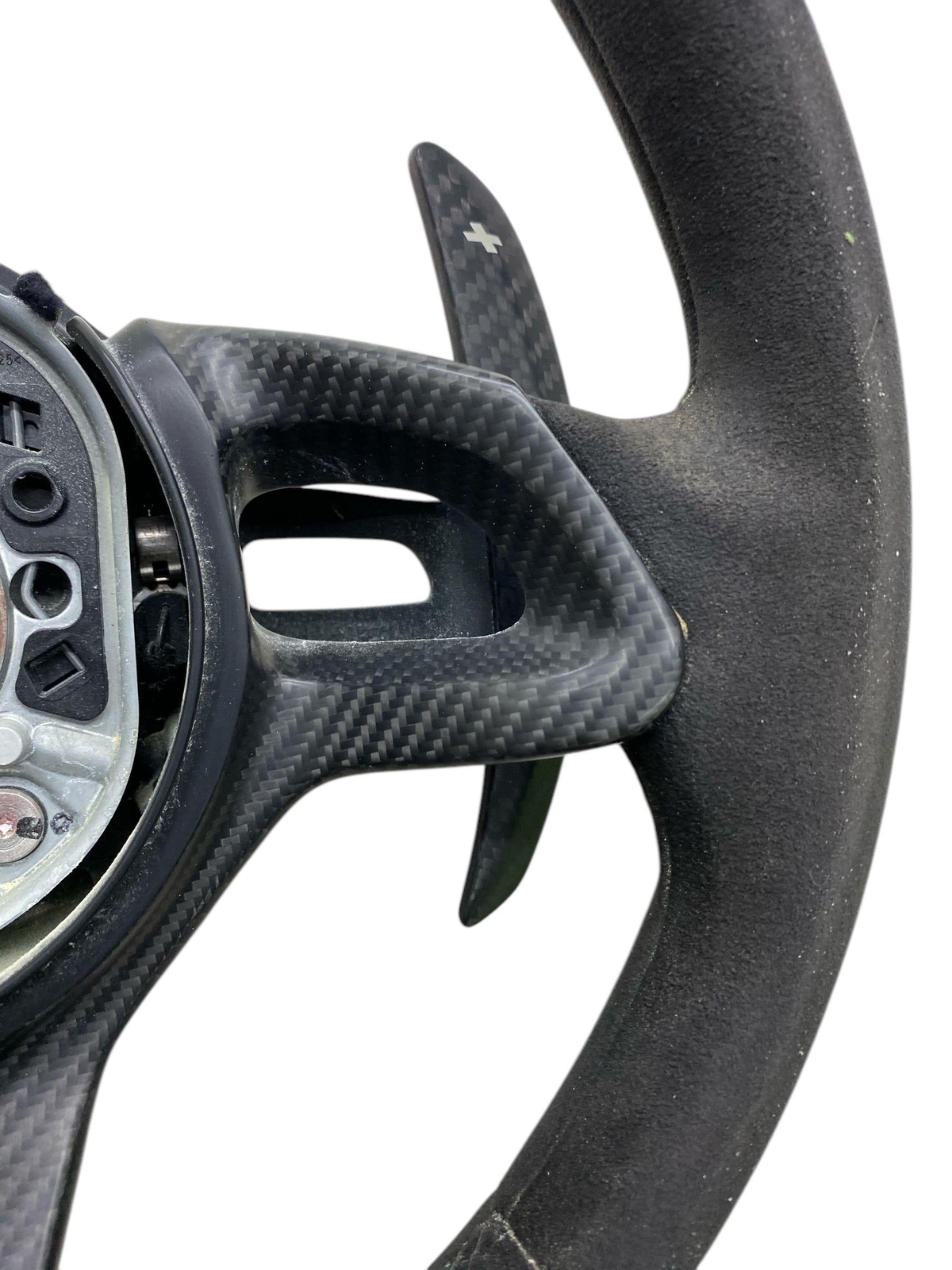 2019-2021 MCLAREN 600LT STEERING WHEEL CARBON FIBER INSERT BLACK ALCANTARA OEM