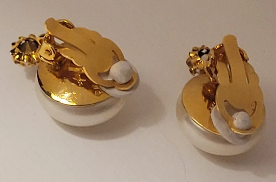 Boucles d'Oreilles CHANEL PARIS Vintage – Clips Perles & Cristaux #B# K3 - Photo 3/4