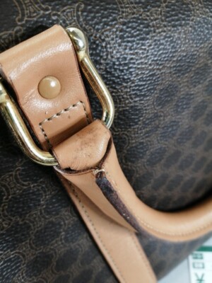 CELINE Macadam Mini Travel Hand Boston Bag Purse Brown PVC Leather