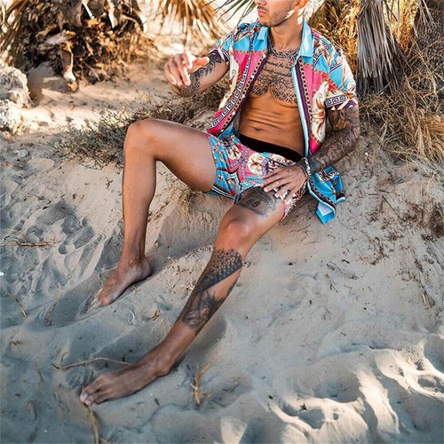 🏖Mens Hawaiian Sets Summer Short Sleeve Shirt Beach Shorts Casual Beach Wear🌧️ - Picture 7 of 25