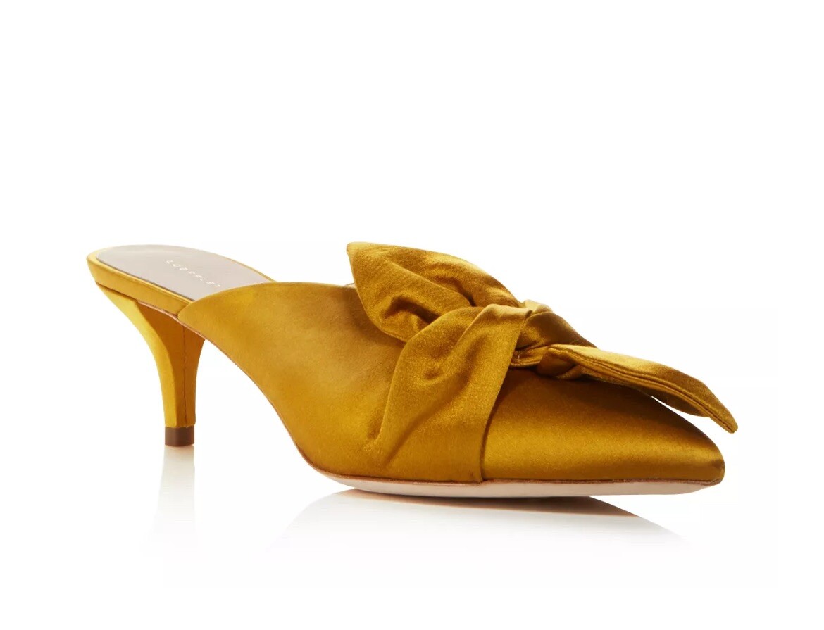 Loeffler Randall Jade Pointed Toe Kitten Heel Satin Yellow Miles Shoes 
