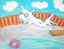 Pitbull Belly Flop 4x6 Dog Art Print Pit Bull Terrier Collectible by KSams