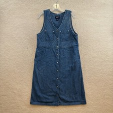 90s Vintage Denim Jumper Midi Maxi Dress Large Cottagecore Prairie Western