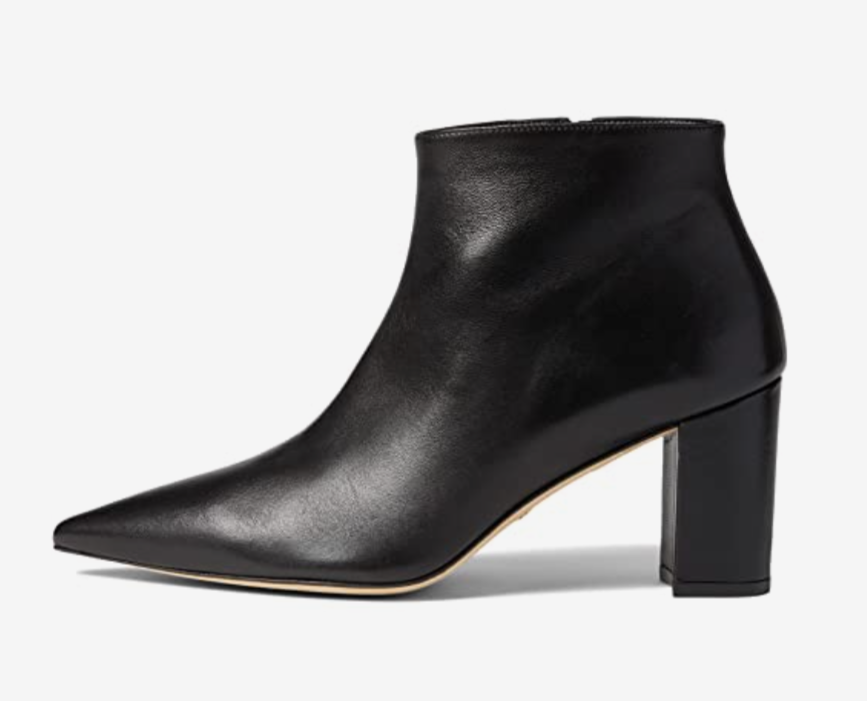 $650 STUART WEITZMAN 75 ZIP BOOTIE POINTY BLOCK BLACK LEATHER 6 (PA14)