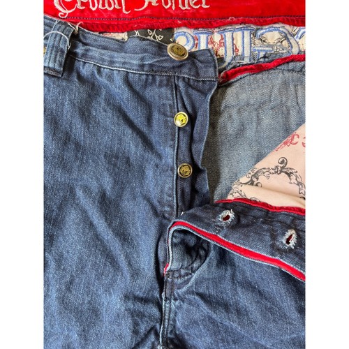 Crown Holder Cyber Y2K Jeans Mens 46 Embroidered Floral Button Fly Streetwear - Picture 9 of 15