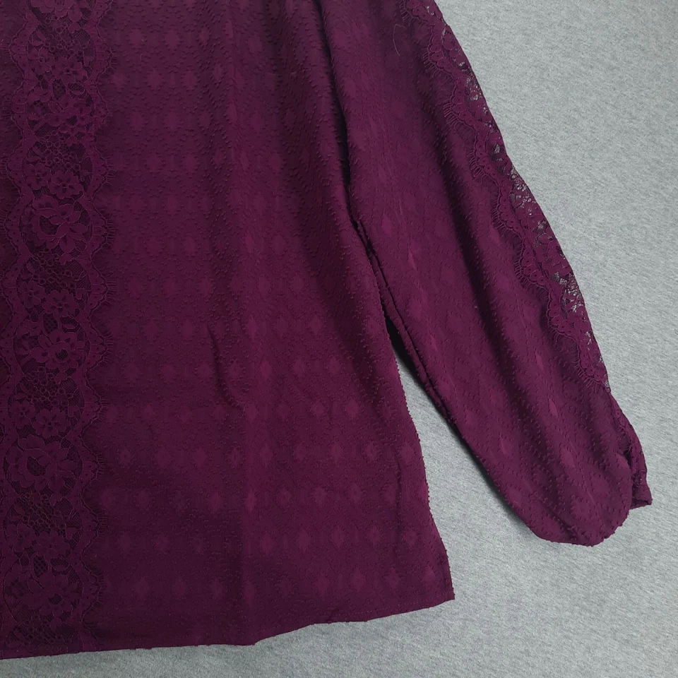 Blusa Isaac Mizrahi Live para mujer 14 púrpura texturizada forrada encaje cuello trasero botón Foto 4 de 4