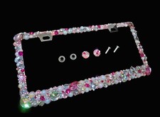3d Bling Baby Pink Rhinestones Pearls License Plate Frame Cover Crystals Hot