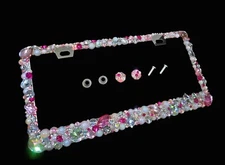 3D Bling Baby Pink Rhinestones Pearls License Plate Frame Cover Crystals Hot