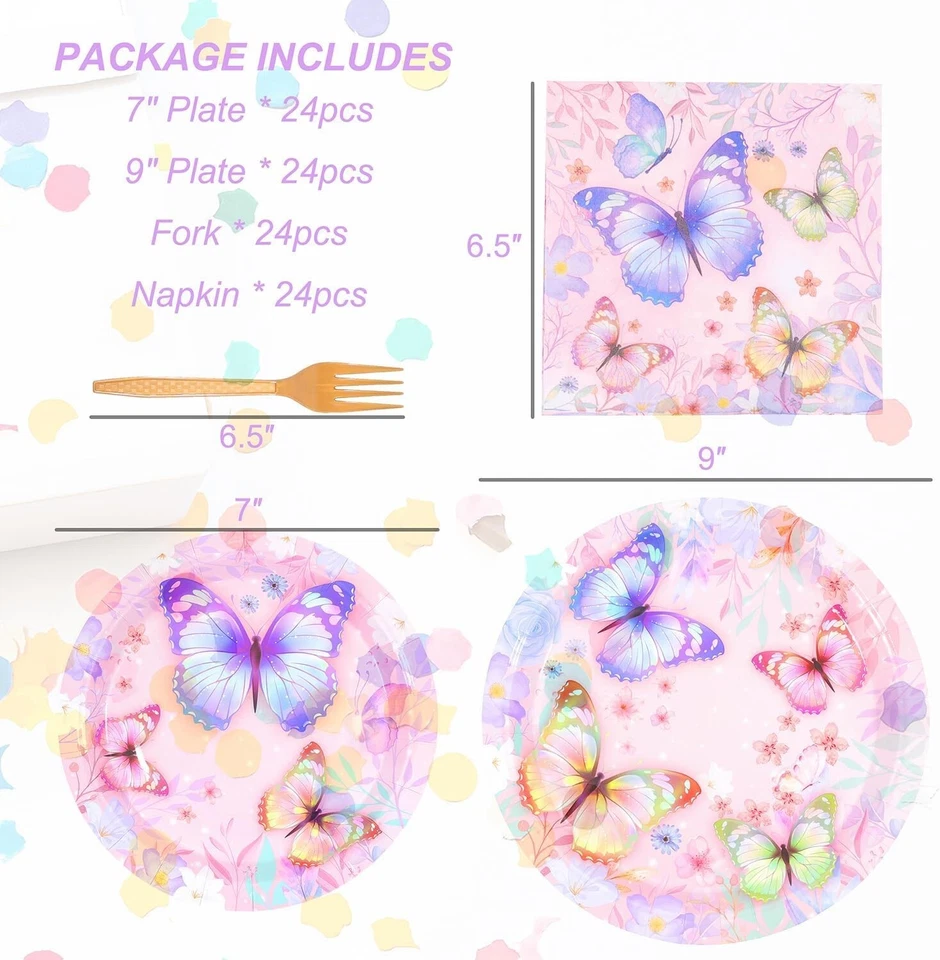 Vajilla desechable mariposa cualquier ocasión (platos, servilletas, tenedores) Foto 2 de 4