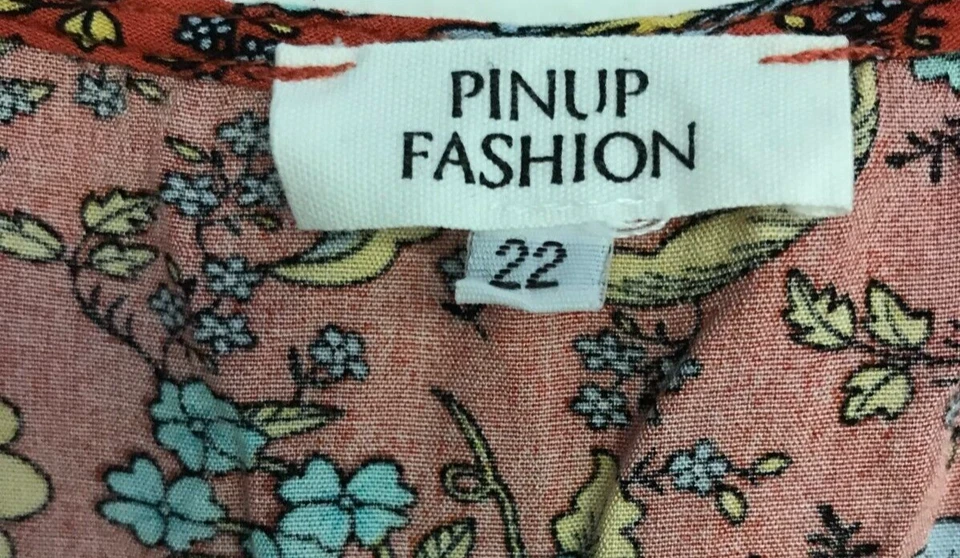 Vestido Pinup Moda Mujer Talla 22 Rojo Floral Sin Mangas Midi Foto 3 de 4