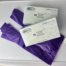 2 NEW Boxes of 50 / 100 Purple Sanitary Napkin Disposal Bags Feminine Hygiene