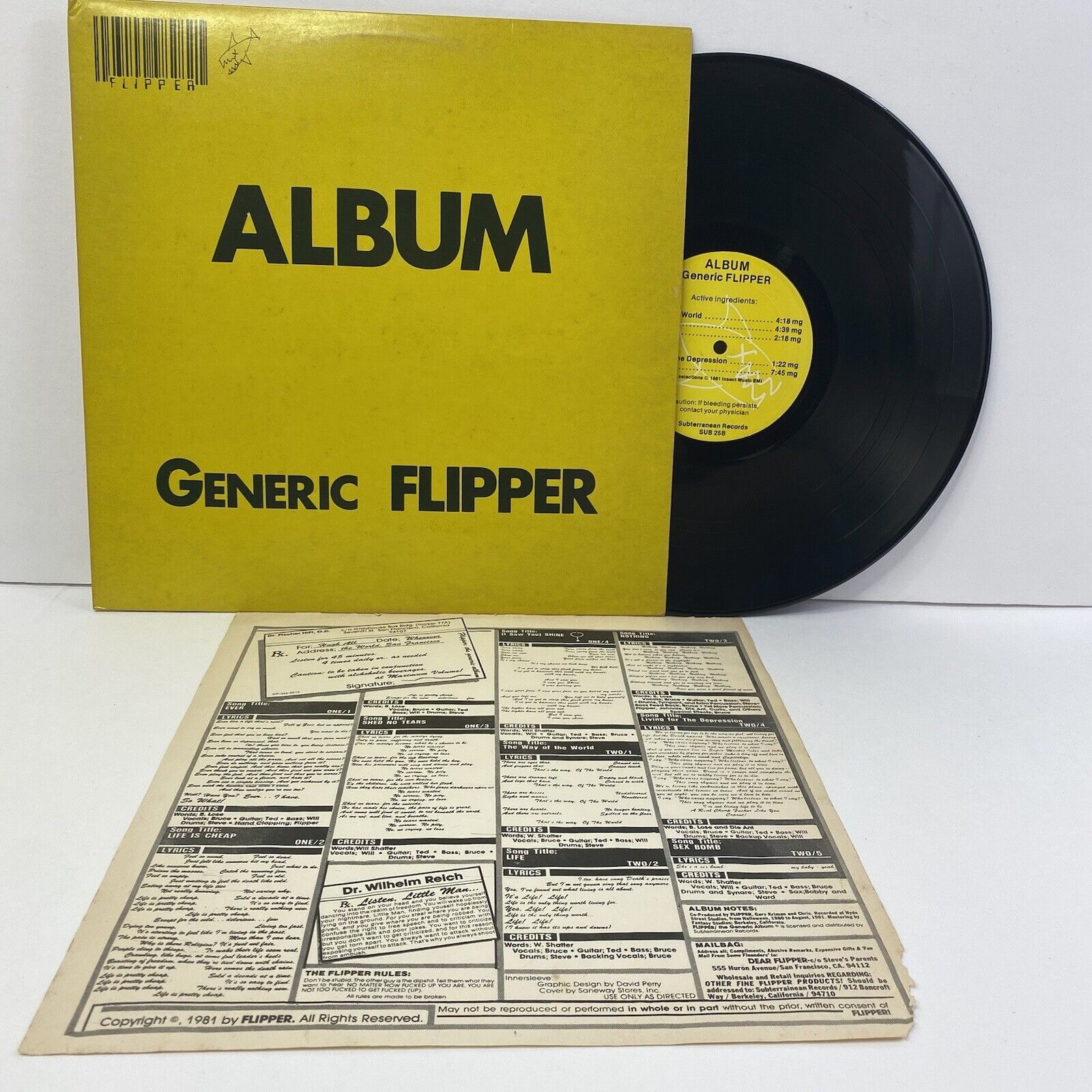 Flipper: Album Generic Flipper (Vinyl LP 1st Press 1981, SSUB 25) w/Insert L8445