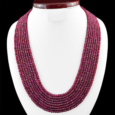 ELEGANT AAA 785.00 CTS EARTH MINED FACETED 8 LINE RICH RED RUBY BEADS NECKLACE