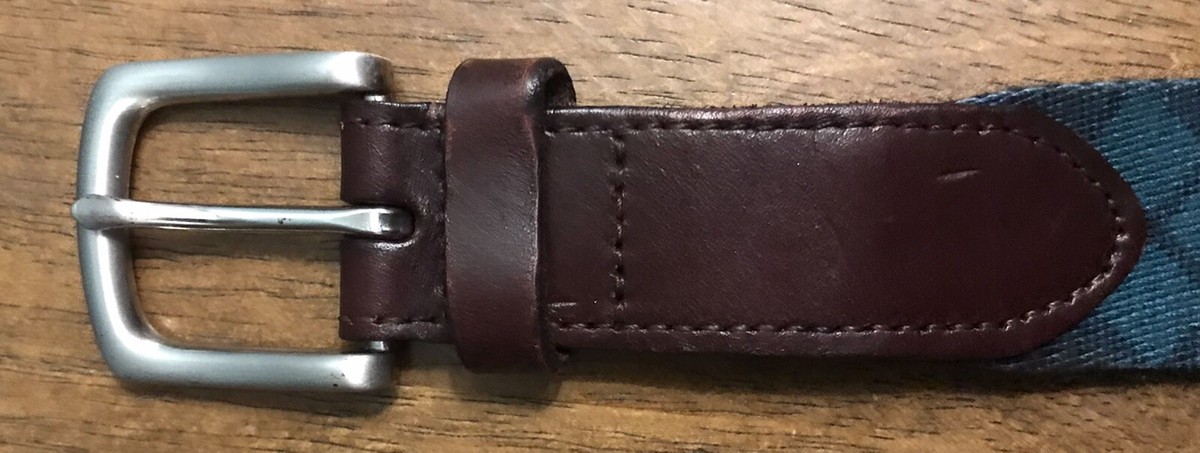 Vineyard Vines Woven Blue and Brown Leather WoMen\'s Belt Size‎ 30 New VINEYARD VINES Belt Brown Leather/ Canvas Blue Green Plaid  main image 4