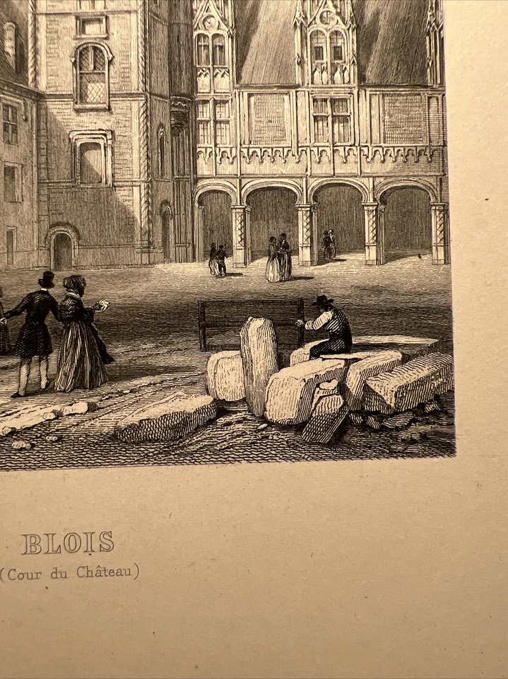 Blois Cour du Château France 1851 Antike Loire Stahlstich Illustration Schloss - Bild 3 von 4