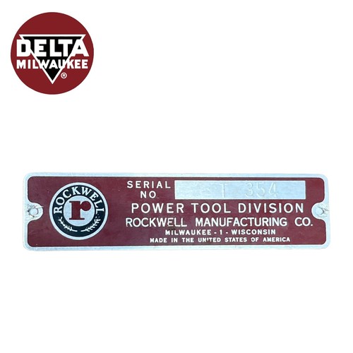 Delta Milwaukee Rockwell Badge Tag Logo Band Saw Jointer Lathe Serial