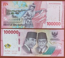 Indonesia Banknote 100000 100.000 Rupiah 2022 Solid S/N 'LEL 999999'-(UNC)-P168
