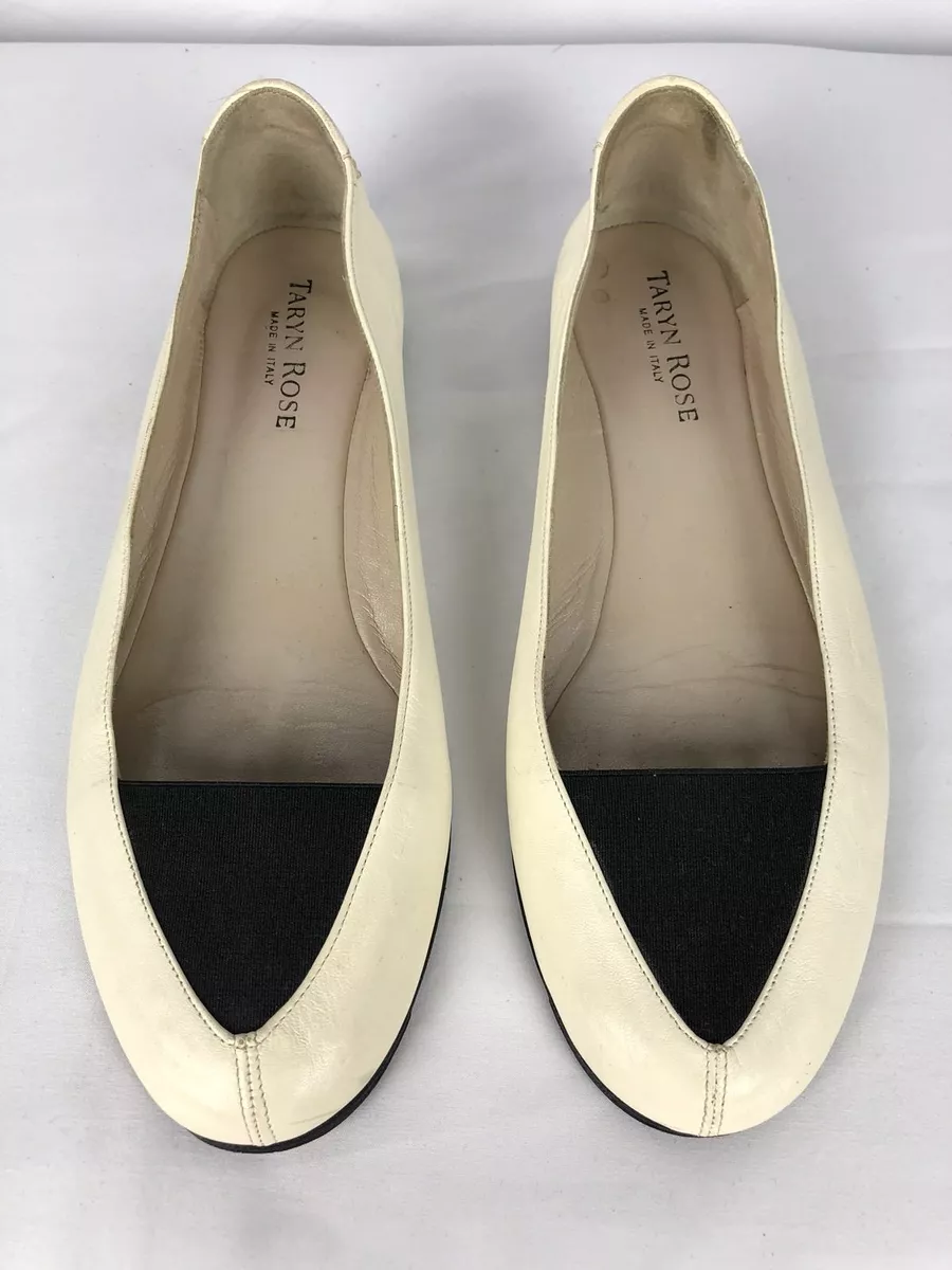 Taryn Rose Womens White Leatehr Black Ballet Flats Shoes Size 36