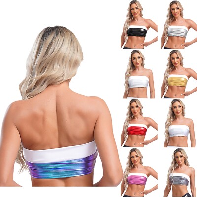 Women Blouse Push Up Bustier Fitness Bra Gym Vest Patent Crop Top High Tube Y2K