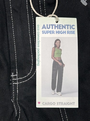 Simple Society Girls Cargo Pants 00/23 Straight Black High Rise Hip Hop Gothic - Picture 8 of 10