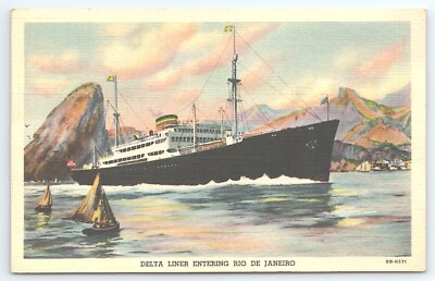 Postcard Delta Liner Entering Rio De Janeiro Brazil