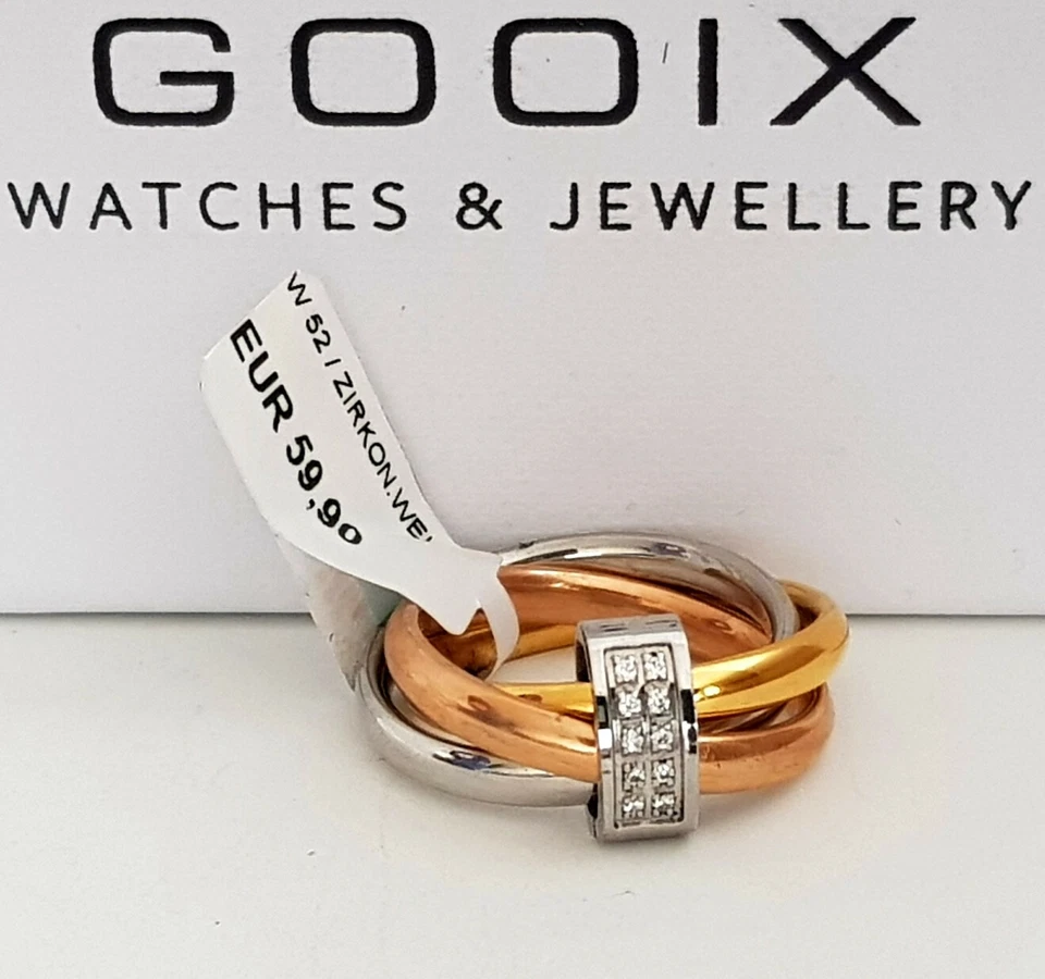 GOOIX Melody Damen 3 Band Ring Silber 925 Zirkonia tricolor Gr 52 16,5 mm NEU 62