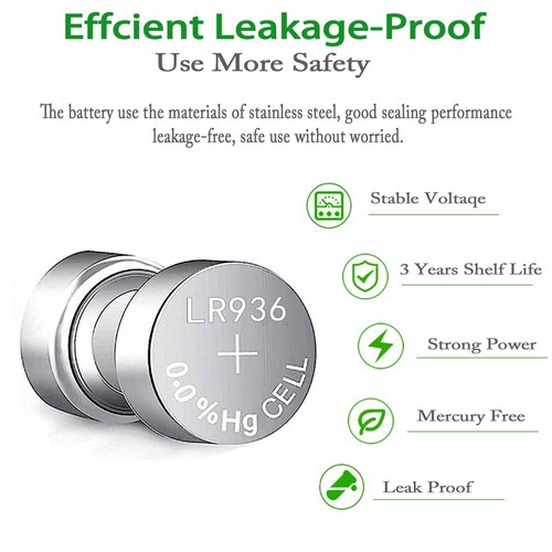 CPANCELL LR936 Batteries LR45 AG9 Battery 194 394 1.5v Alkaline Button Cell W... - Picture 2 of 6