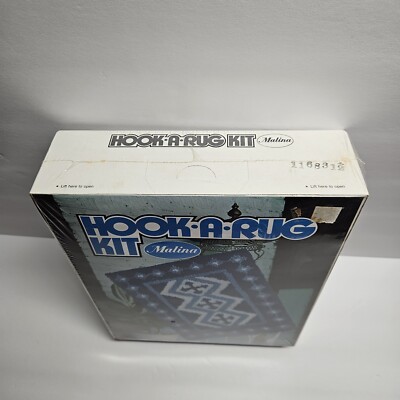 MAHINA☾ VTG Malina Hook•A•Rug Latch Hook Kit,20X27 Blue Tile, Sealed In