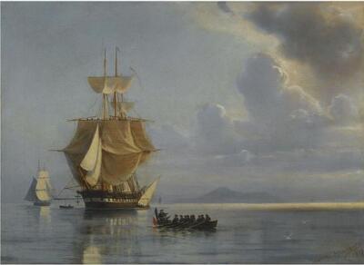 Ioannis Altamouras Frigate on Calm Waters 1877 17''x 22'' Archival Art Print