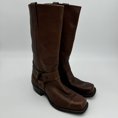 VTG NOS 60S 70S 12'' HARNESS COWBOY BOOTS SQUARE TOE ENGINEER STACKED HEEL SZ 7.5