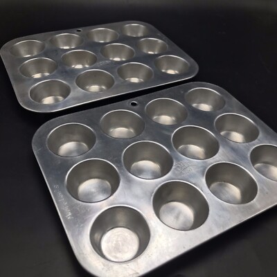 2 Vintage Mini Cupcake Pans 12 Holes Muffin Aluminum Metal Comet Brand USA