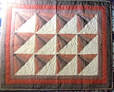 Hand Stitched Crib Quilt With Geometric Panels  Fancy Decorative Stitching
