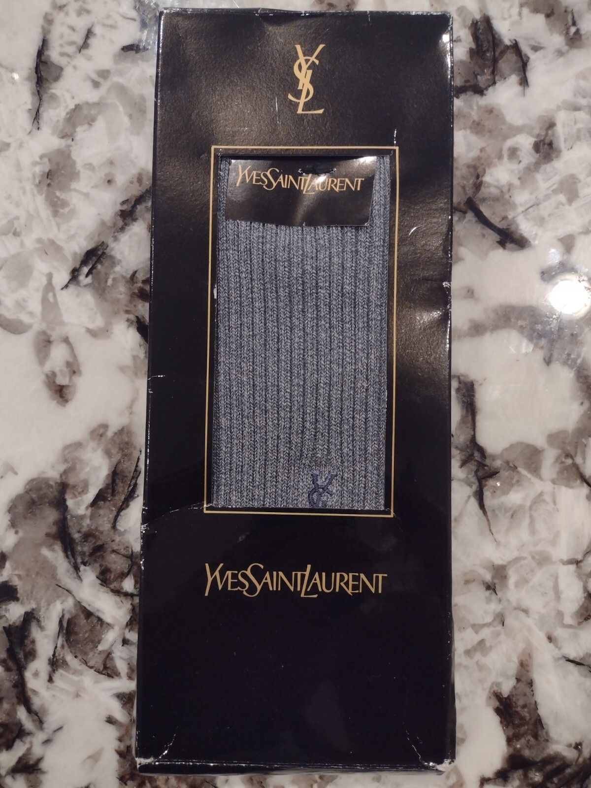 SAINT LAURENT Calze eleganti uomo YSL logo blu polvere chiaro lusso professionale ufficio regalo nuove