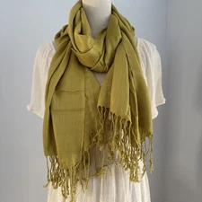Oversized Wrap Scarf 30x72 Mustard Yellow Fringe Pashmina Style Rayon Blend
