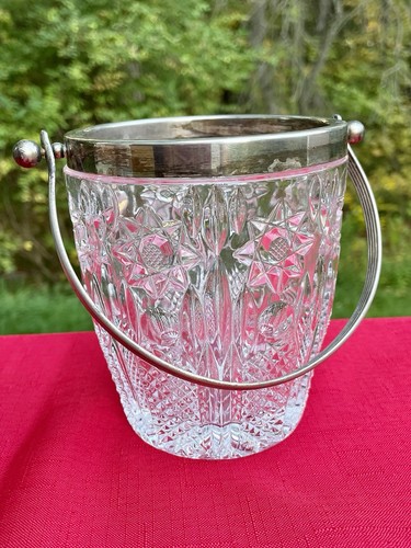 VINTAGE CUT GLASS FLOWER PATTERN ICE BUCKET/PAIL - Picture 3 of 8