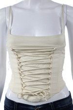 White Fox Women Ivory Lace Up Corset Top Slee...