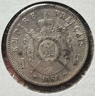 1868 BB France 1 Franc Napoleon III Silver High Grade Lusterous