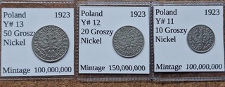 3 Nice Old Poland 50 & 20 & 10 Groszy Coins 1923 Vintage World Foreign !!
