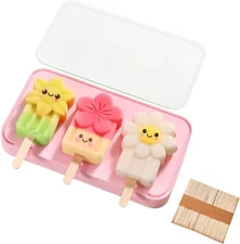 50 Wooden Sticks, Easy-release Cute Flower Homemade Ice Pop Molds Set, BPA Free
