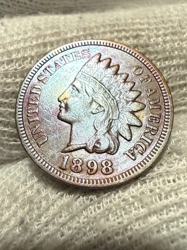 1898 Indian Head Cent Penny Lustrous AU High Grade + Toned