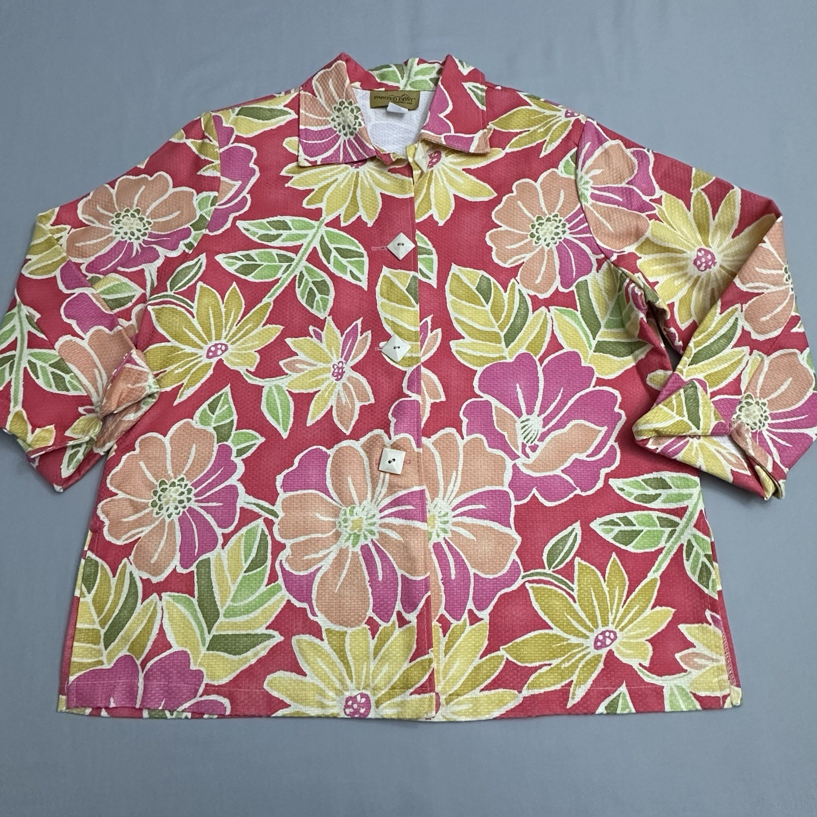 Giacca pony vintage dipinta donna XL arazzo floreale colorato indossabile arte USA