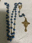 Vintage Blue Pearl Like Beaded Rosary-gold Tone Crucifix W/ Virgin Mary — photo 1