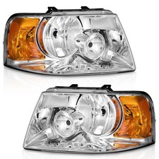 Headlights Assy 2003-2006 Ford Expedition Chrome Housing Amber Reflector Pair