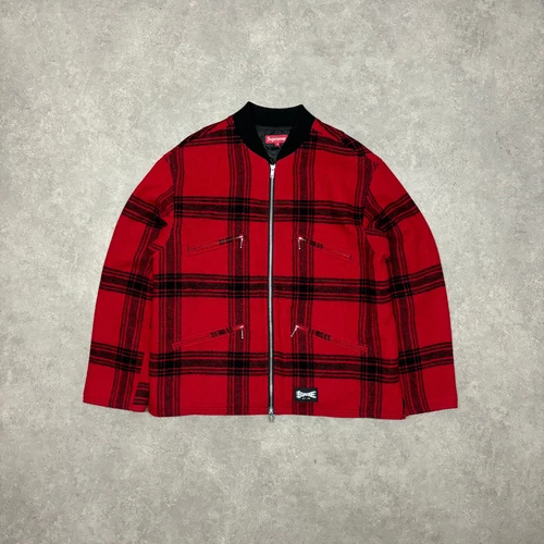 Veste zippée vintage Supreme rouge flanelle 2019 (L)