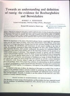 Towards an understanding and definition of runrig: the evidence for Roxburghshir