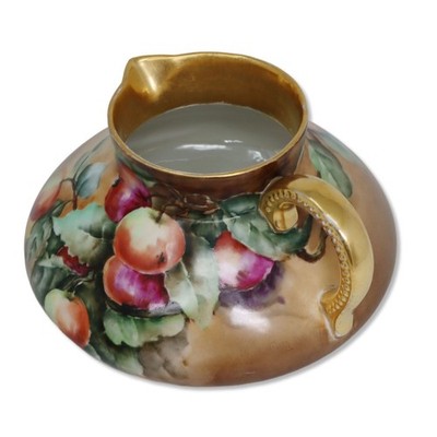 JPL Jean Pouyat Limoges France Squat Pitcher HP Apples Gold Circa 1900